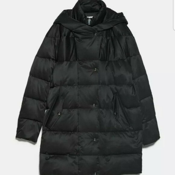 ZARA SOLD OUT WATER REPELLENT DOWN BLACK COAT - Picture 2 of 7